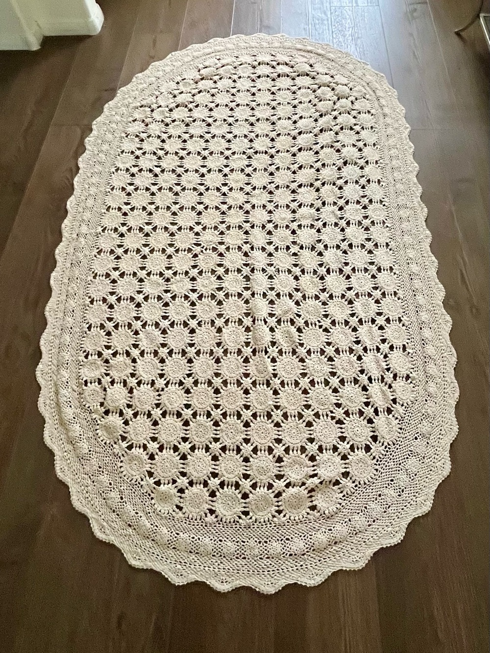 Cream Crochet Oval table cloth - Soft Handcrafted Look 48/80 Inches - Picture 4 of 9